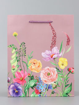 Цена за 2 шт. Пакет подарочный ламинированный вертикальный «Цветочный узор», 18×22.3×10 см