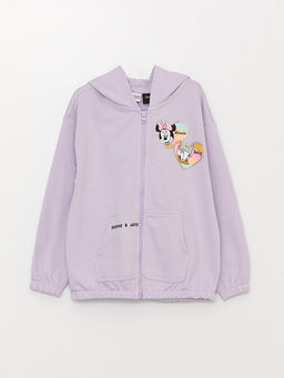 Kap??onlu Minnie Mouse ve Daisy Duck Bask?l? Uzun Kollu K?z ?ocuk Fermuarl? Sweatshirt