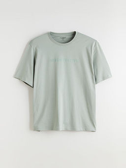 B?y?k Beden Bisiklet Yaka Bask?l? Penye Erkek Ti??rt