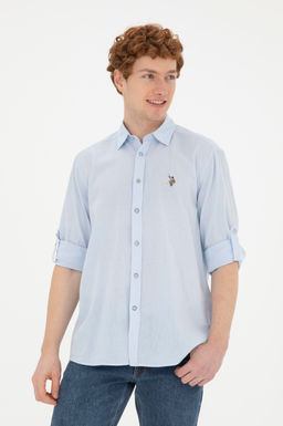 Мужская голубая базовая рубашка с длинным рукавом