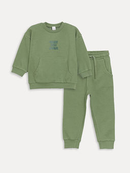 Bisiklet Yaka Uzun Kollu Bask?l? Erkek Bebek Sweatshirt ve E?ofman Alt 2li Tak?m