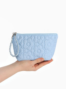 Косметичка женская «Цветочки», на молнии, ручка из бусин, голубая