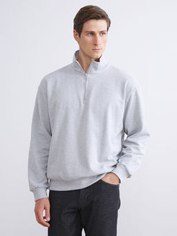 Fermuarl? Dik Yaka Uzun Kollu Erkek Sweatshirt