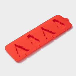 Форма для леденцов Доляна «Новый год», силикон, 31×9 см, 4 ячейки, с палочками, красная