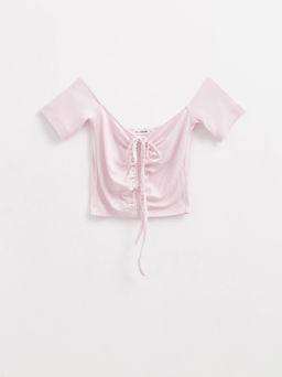 CONTE Укороченный топ в рубчик с отрытыми плечами и сборкой LD 2632 pink diamond - Conte elegant фото 7