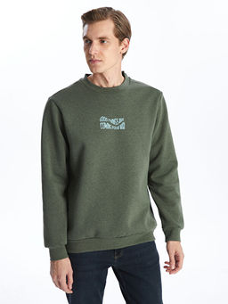 Bisiklet Yaka Uzun Kollu Bask?l? Erkek Sweatshirt