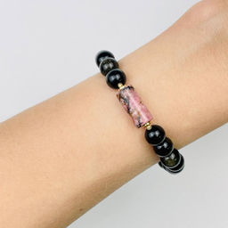 Браслет регулируемый мужской из Обсидиана и Родонита "Анахата" от 20 см