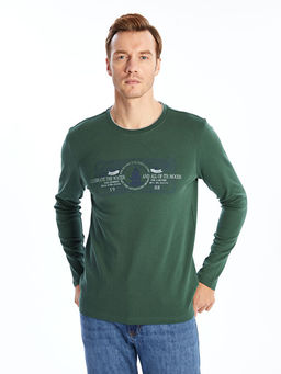 Bisiklet Yaka Uzun Kollu Bask?l? Erkek Sweatshirt