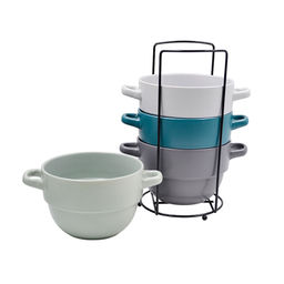 Набор бульонниц 4 пр. на мет. подставке, Lavenir 630 мл, 12,5 см, керам. арт. 23108, 23253