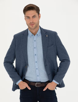 Koyu Mavi Slim Fit Y_n Kar___ml_ Ceket