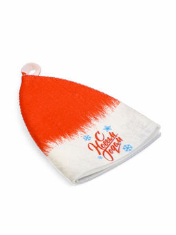 Набор для бани с принтом С новым годом!, 5 предметов: шапка, рукавица, тапочки, коврик, войлок, красный, Банная забава  фото 7