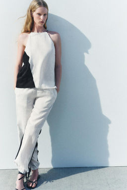 CONTRAST LINEN TROUSERS - Zara фото 4