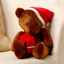 Мягкая игрушка Медвежонок, в новогоднем колпаке, 20 см, цвет коричневый
