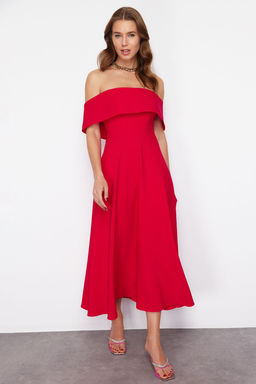 TRENDYOLMILLA Siyah Yaka Detayl? A-Kesim Dokuma S?k Abiye Elbise TPRSS24EL00210