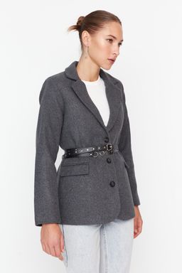 TRENDYOLMILLA Krem Kase Kemerli Dokuma Blazer Ceket TWOAW23CE00024  фото 3