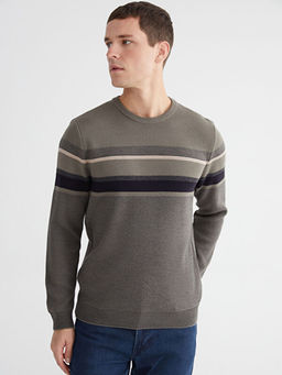 Bisiklet Yaka ?izgili Erkek Triko Kazak