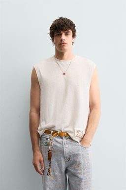 CAMISETA TANK ALGOD?N - LINO PARCHE / Blanco