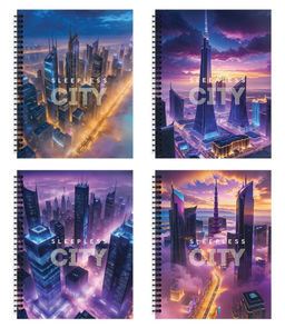 Тетрадь 48 л. А5 клетка, на гребне, офсет БУКВЫ ГОРОДА мелованный картон, ВД-лак