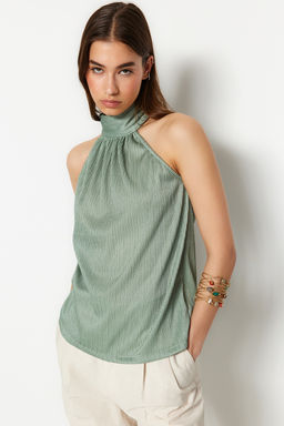 Mint Regular/Normal Kal?p Dik Yaka Fit Pilise Esnek Orme Bluz TWOSS23BZ00952