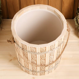 Ведро - запарник для бани и сауны «Русские узоры», 10 л, липа, пластиковая вставка, ручка - верёвка, «Добропаровъ»