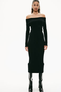Vestido off-the-shoulder en punto de canale