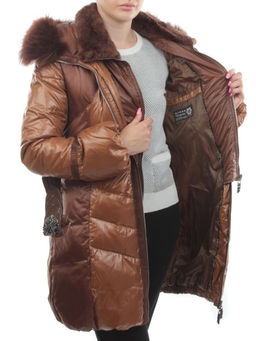 1207 BROWN Куртка зимняя женская (пух, натуральный мех)
