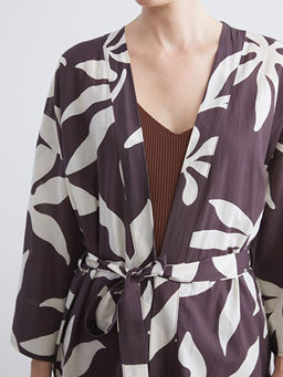 ?al Yaka Desenli Oversize Kad?n Kimono