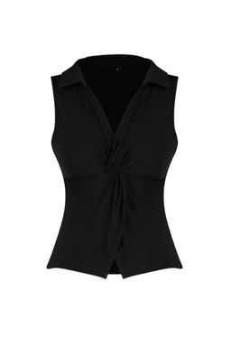 Trendyolmilla Bordo Fitted/Vucuda Oturan Polo Yaka Esnek Orme Bluz TWOSS24BZ00085  фото 29