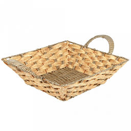 Корзина-сухарница плетеная Береста 25,5х25,5см h7,5см, полипропилен, ванильный, с ручками, металлический каркас, форма квадратная (Китай)