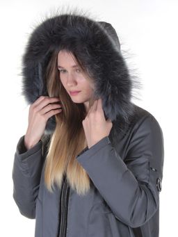 E-1961 DK. GREY Пальто женское с натуральным мехом Evcanbady - Fashion фото 3