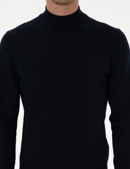 Lacivert Slim Fit Y_n Kar___ml_ Yar_m Bal_k__ Basic Triko Kazak