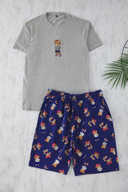 TRENDYOL MAN Gri Melanj- Lacivert Regular Fit Ay?c?k Bask?l? Bask?l? Sortlu Pijama Tak?m? TMNSS25PT00055 - Trendyolmilla фото 2