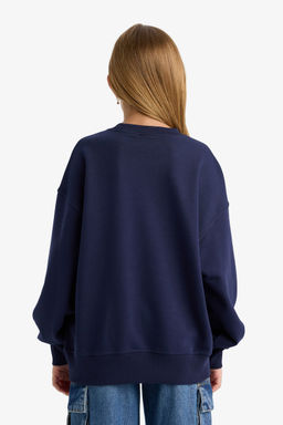 Oversize Geni_ Kal_p Bisiklet Yaka Bask_l_ Sweatshirt K_z _ocuk - Defacto фото 6