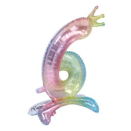 Шар фольгированный 32" «Цифра 6 с короной», градиент, на подставке