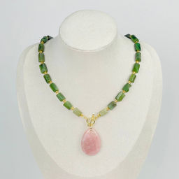 Колье из Нефрита и Розового кварца (градиент) 42 см