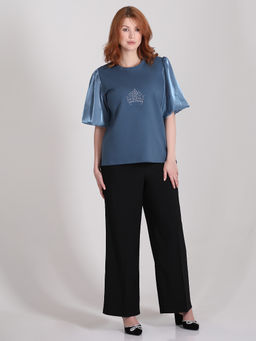 Нарядная блузка с пышными рукавами и стразами летняя - Almond фото 3