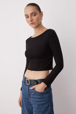 Trendyolmilla Siyah-Beyaz-Antrasit 3lu Paket Crop Fitted/Vucuda Oturan Orme Bluz TWOAW25BZ00300