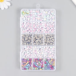 Бусины в шкатулке «Диски с рисунками», 15 делений, 10×17.5×2 см