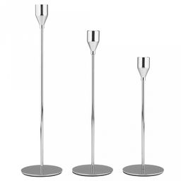 Подсвечник металлический Аскет набор 3 штуки: h32,2см, h27,5см, h22,5см; чаша д2,4см, h4см, отвинчивающаяся, нескользящее основание д8см, серебряный, в коробке (Китай) - Домашняя мода фото 2