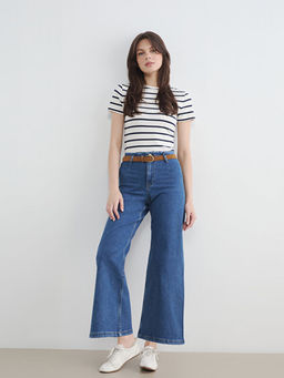 Beli Kemerli Wideleg Kad?n Jean Pantolon