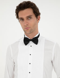 Beyaz Slim Fit Man_etli Pamuk Kar___ml_ Smokin G_mlek