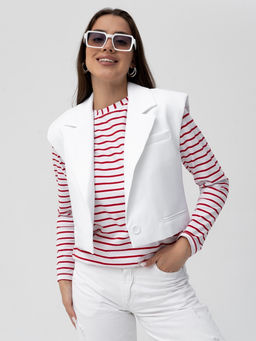 Лонгслив хлопок 95%, лайкра 5%,бело-красный - Binita фото 4