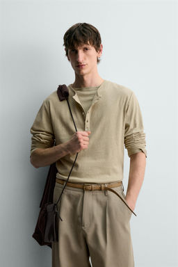 CAMISETA CUELLO PANADERO ALGOD?N - LINO  LIMITED EDITION / Beige oscuro - Zara фото 2