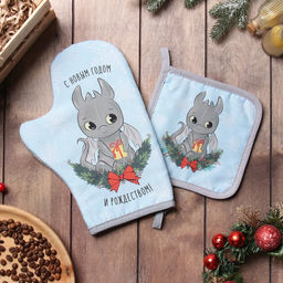 Набор кух. Доляна Радостный дракон: варежка 20х28 см, прихватка 17х17 см, 35% хл, 65% пэ