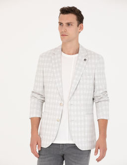 A__k Gri Pamuk Kar___ml_ Slim Fit Ekose Ceket