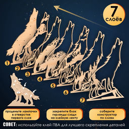 Деревянный конструктор «Волк», размер 21×20 см, гирлянда в комплекте
