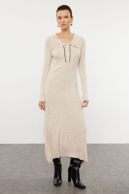 Tas Midi Triko Cizgili Biye Detayl? Elbise TWOAW25EL00007