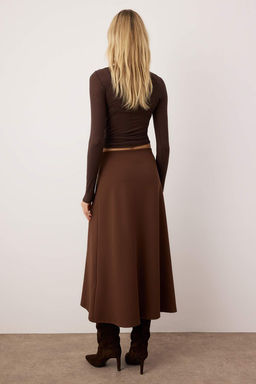 Kahverengi A Line/Can Kesim Onu Dugmeli Midi Etek TWOAW26ET00047 - Trendyolmilla фото 4