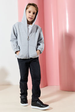 Gri Melanj Unisex Kapusonlu Pamuklu Fermuarl? Orme H?rka TKDAW25HI00001 - Trendyolmilla фото 5