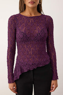 Murdum Asimetrik Dantel Fitted/Vucuda Oturan Orme Bluz TWOAW26BZ00028 - Trendyolmilla фото 7